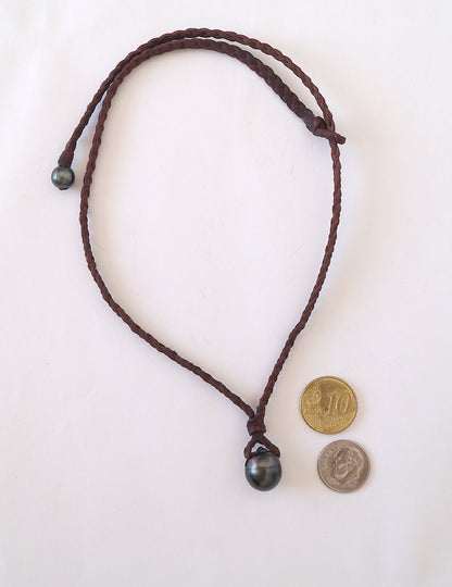 Tahitian Pearl Necklace - Braided Leather - Will