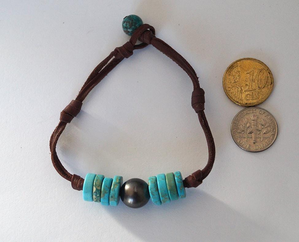Bracelet rondelles turquoise et perle de Tahiti - Rhea