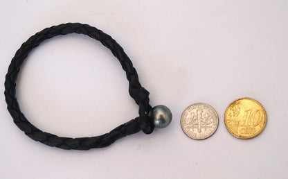 Bracelet avec Perle de Tahiti - cuir tressé rond australien - lasso Marius