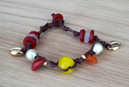 Bracelet coloré verre recyclé et perles Australiennes - Greta