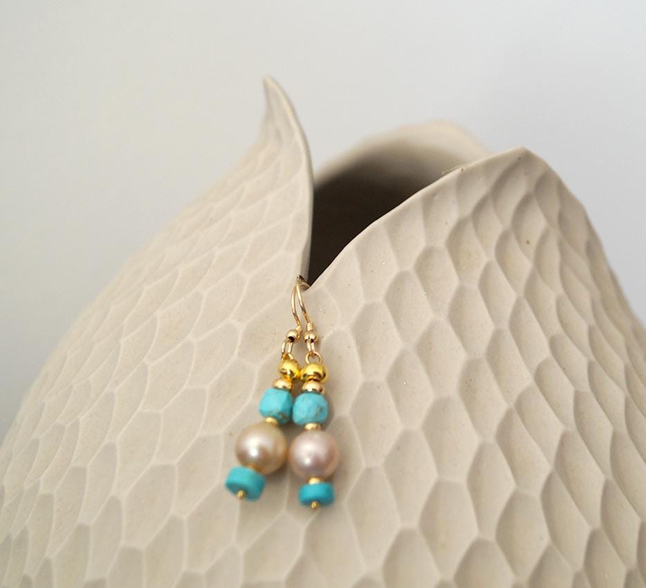 Boucles d'oreilles perle dorée australienne - Selva