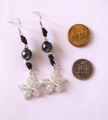Boucles d'oreilles étoiles de mer avec perle de Tahiti - June