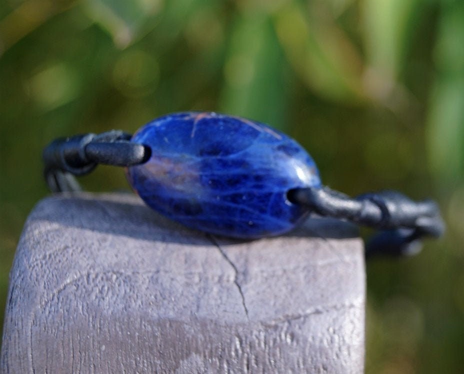 Bracelet cabochon lapis lazuli et fermoir perle de Tahiti - Otto