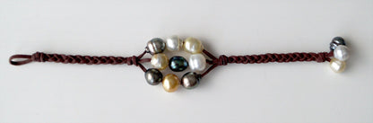 Bracelet manchette de neuf perles de Tahiti et Australienne - Lyka