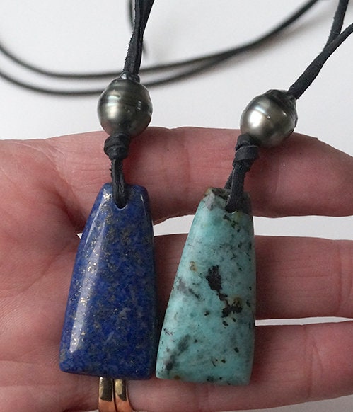 Tahitian Pearl Necklace - Lapis Lazuli Pendant - Turquoise - Marco