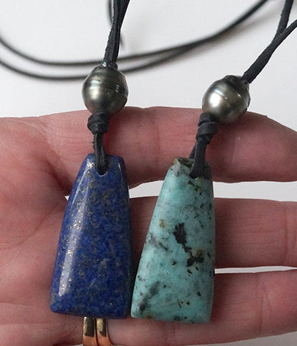 Tahitian Pearl Necklace - Lapis Lazuli Pendant - Turquoise - Marco