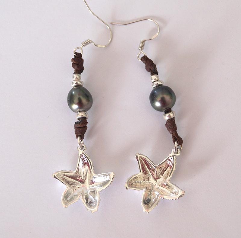 Boucles d'oreilles étoiles de mer avec perle de Tahiti - June