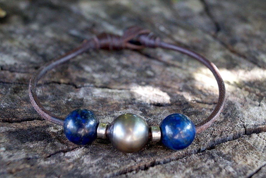Bracelet avec perles en lapis lazuli et perle de Tahiti - Inno