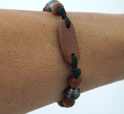 Tahitian Pearl Bracelet - Leather & Sandalwood - Azzo