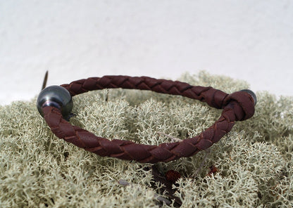 Tahitian Pearl Bracelet - Round Braided Leather - Nate