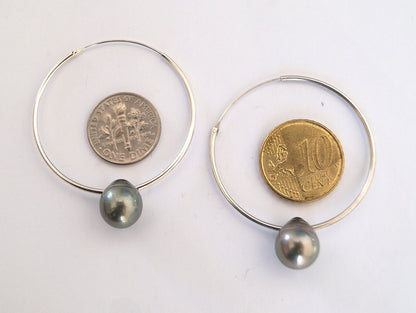 Boucles d'oreilles créoles avec perle de Tahiti créoles - Ode