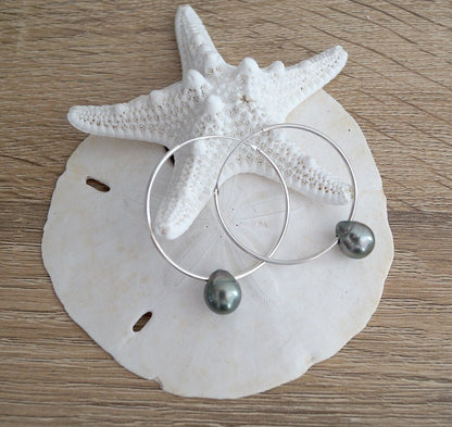 Boucles d'oreilles créoles avec perle de Tahiti créoles - Ode