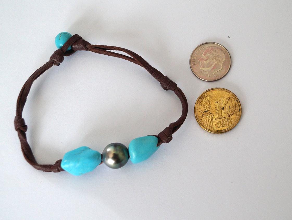 Bracelet perle de Tahiti et pépites turquoise - Talia