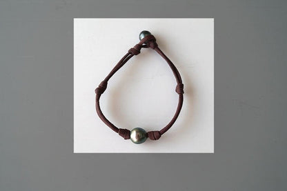 Tahitian Pearl Bracelet - Leather - Dino