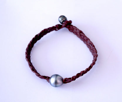 Bracelet tressé 4 brins et perle de Tahiti - Josh