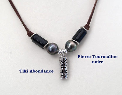 Collier tiki argent 925 et ses perles de Tahiti - Néo