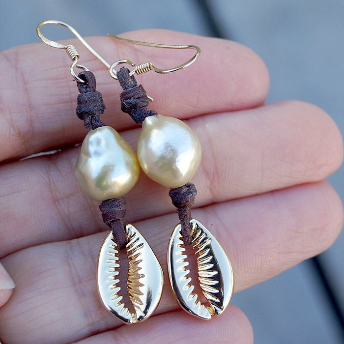 boucle oreille perle et cuir