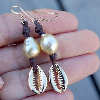 boucle oreille perle et cuir