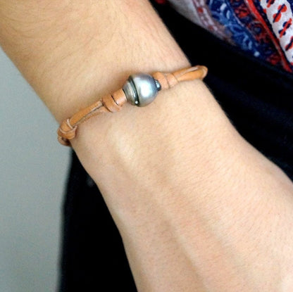 cuir naturel et perle certifié bijou unique