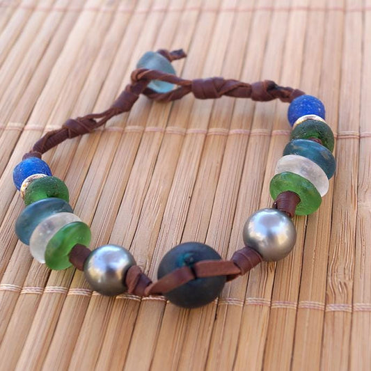 verre de mer cuir perles culture