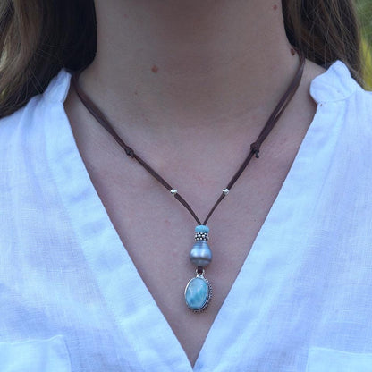 perle naturelle grise larimar et argent