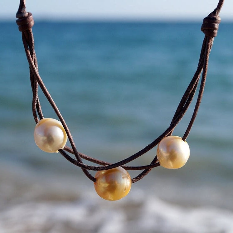 collier femme perle et cuir