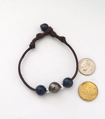 Bracelet avec perles en lapis lazuli et perle de Tahiti - Inno
