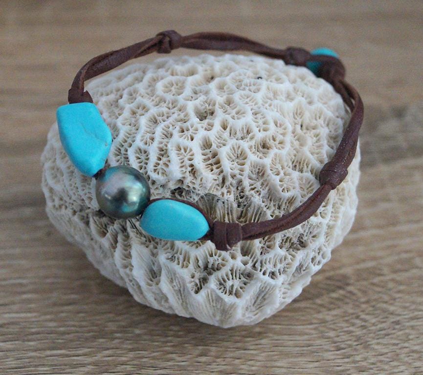 Bracelet perle de Tahiti et pépites turquoise - Talia