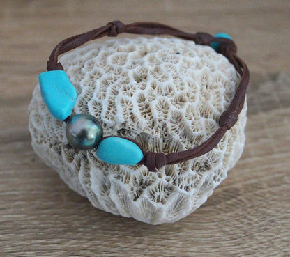 Bracelet perle de Tahiti et pépites turquoise - Talia