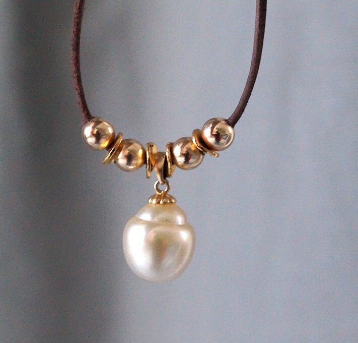 Collier perle Australienne champagne et perles plaqué or - Solea