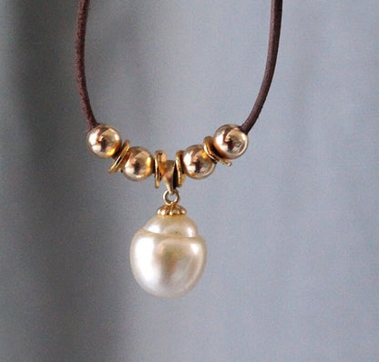 Collier perle Australienne champagne et perles plaqué or - Solea