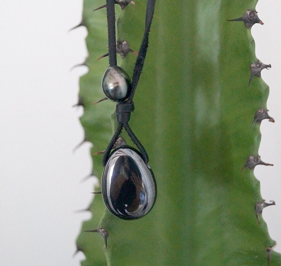 Collier pendentif hématite et perle de Tahiti - Noah