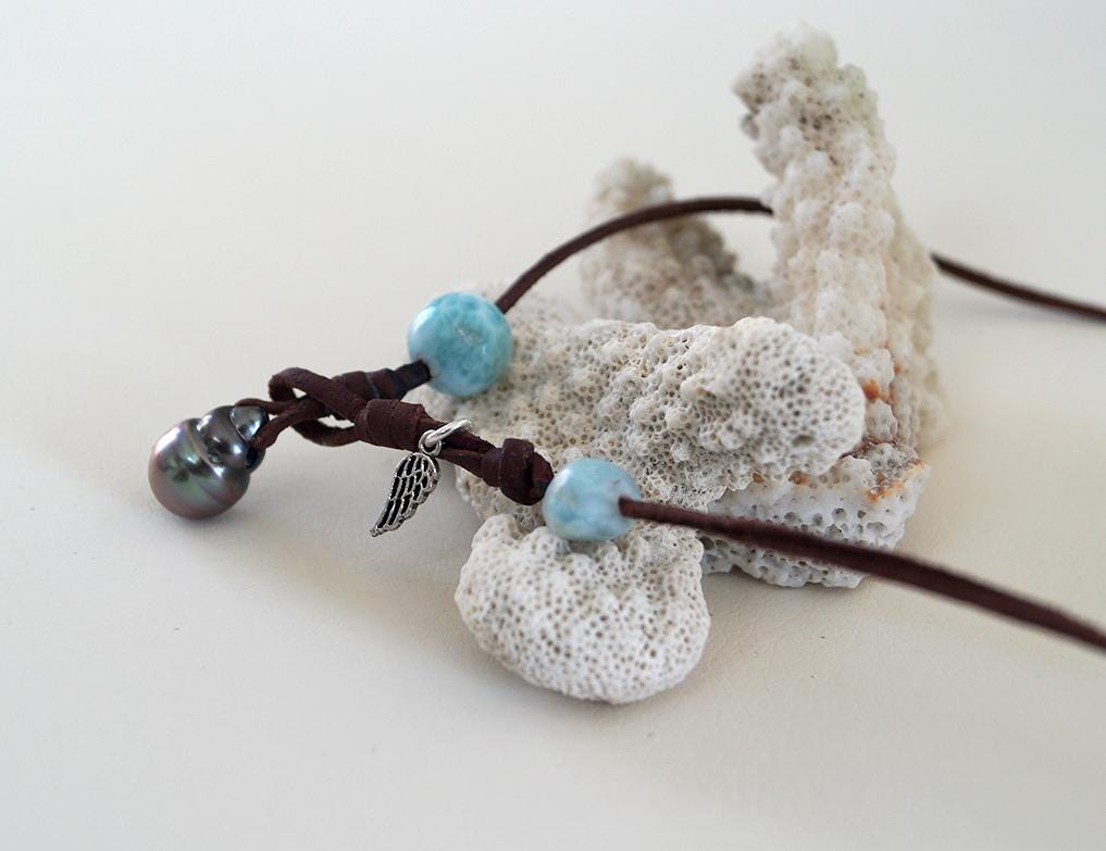 Tahitian Pearl Necklace - Larimar - Eloa