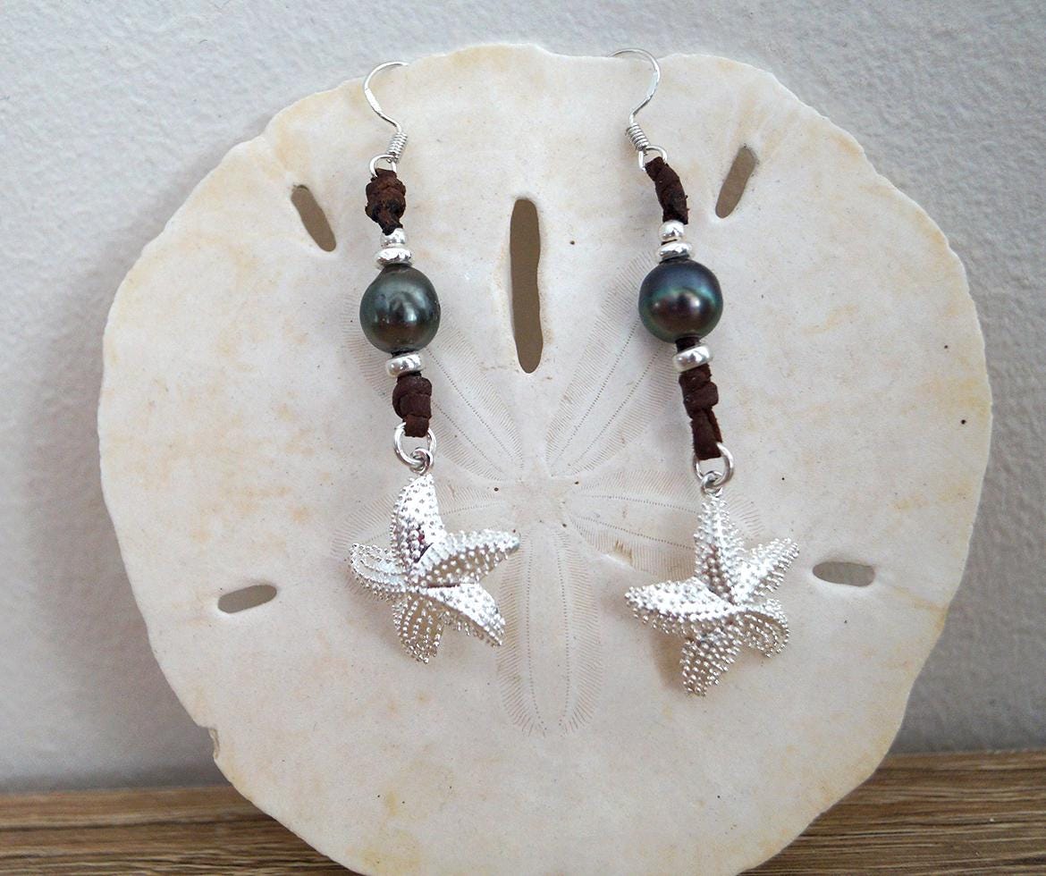 Boucles d'oreilles étoiles de mer avec perle de Tahiti - June