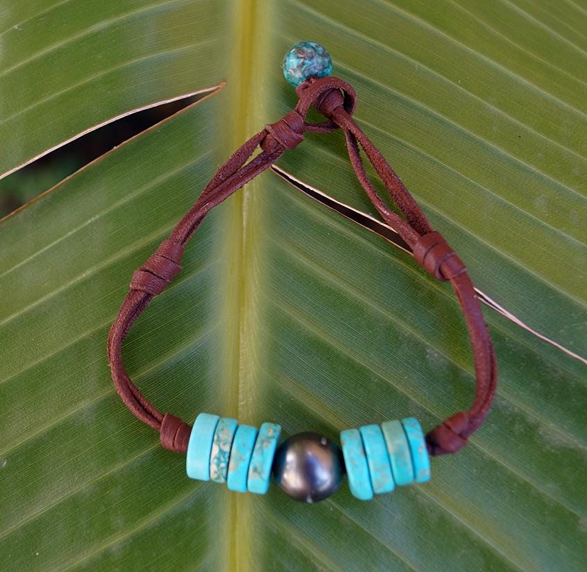 Bracelet rondelles turquoise et perle de Tahiti - Rhea