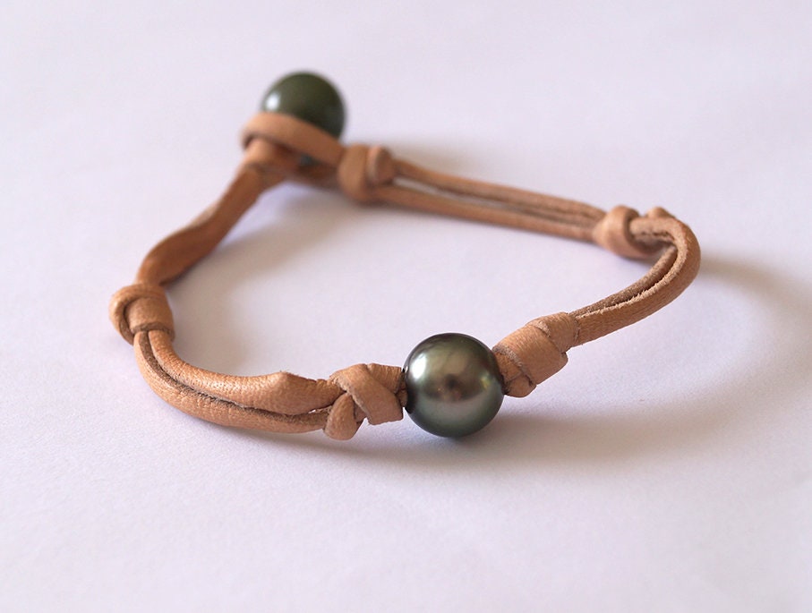 Tahitian Pearl Bracelet - Leather - Dino