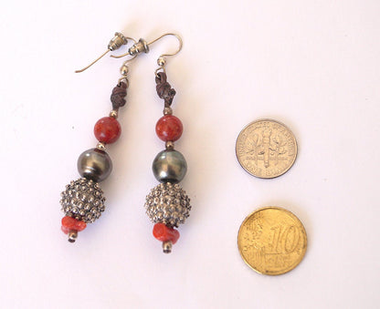 Boucles d'oreilles avec Perles de Tahiti,  perles de corail argent 925 - Dalia