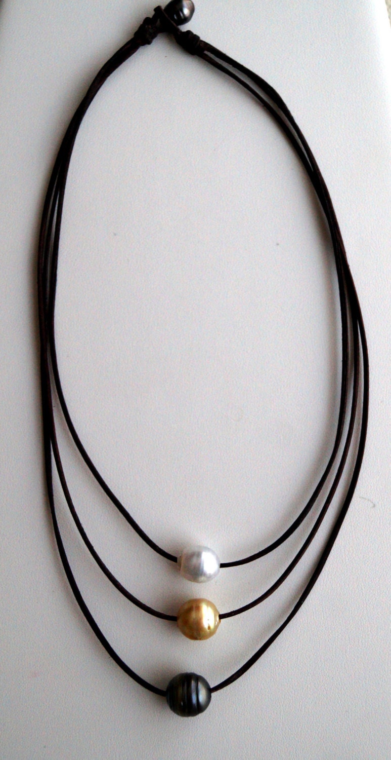 Collier trois rangs avec dégradé de perles de Tahiti et Australiennes - Kelly