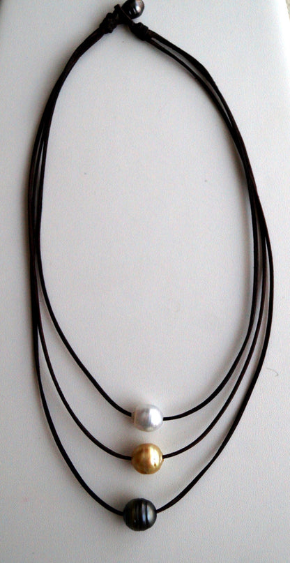 Collier trois rangs avec dégradé de perles de Tahiti et Australiennes - Kelly