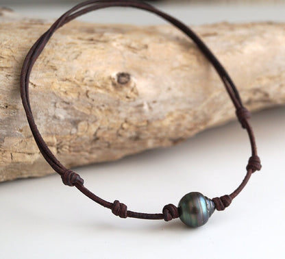 Bracelet de cheville ajustable avec perle de Tahiti - Luan