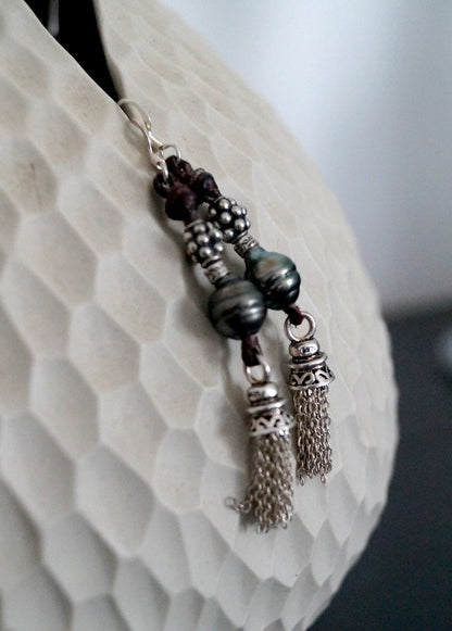 Boucles d'oreilles papilles avec perles de Tahiti - Yael