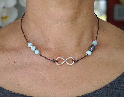 Tahitian Pearl Necklace - Larimar Choker - Anya