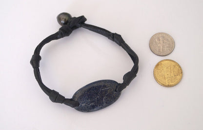 Bracelet cabochon lapis lazuli et fermoir perle de Tahiti - Otto