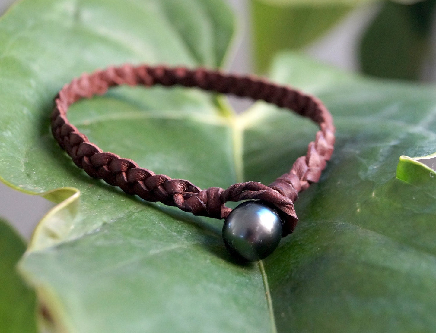 Bracelet perle de Tahiti cuir tressé lasso - Zephyr