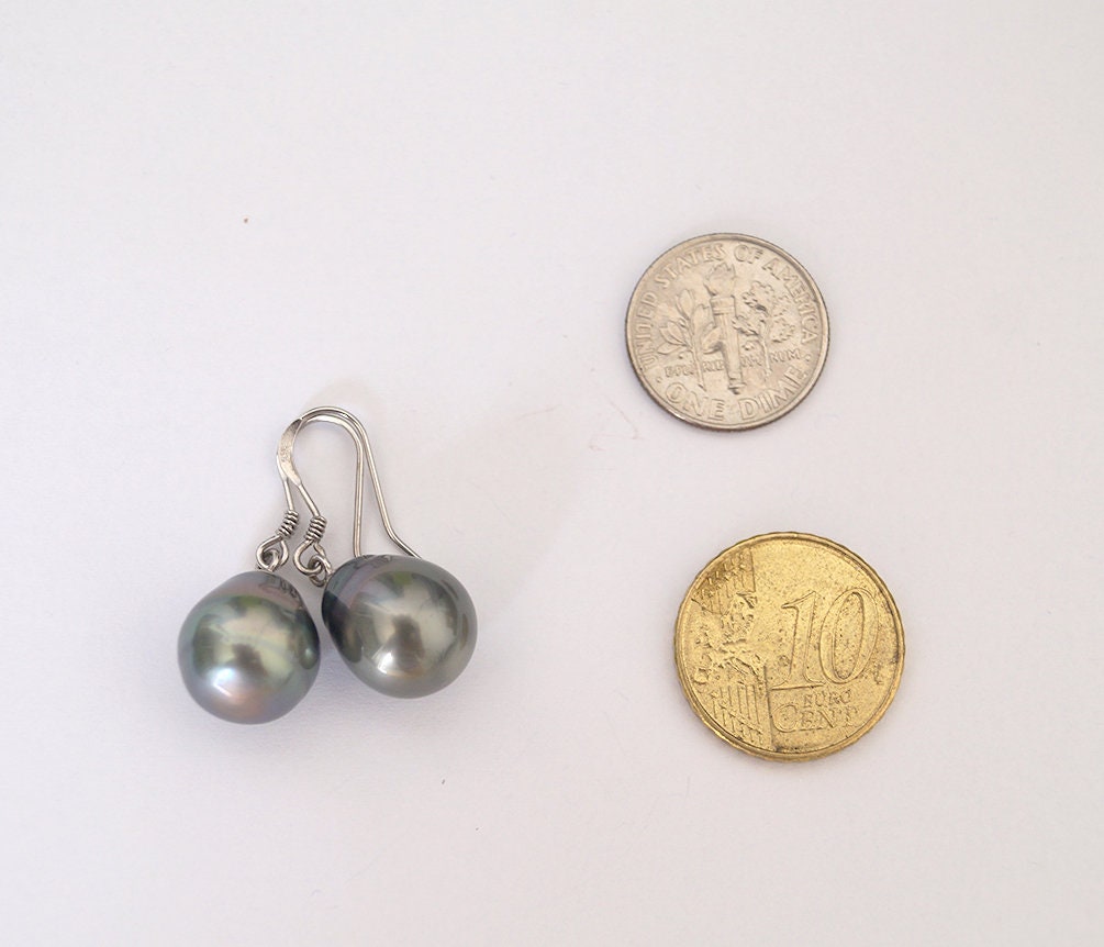 Boucles d'oreilles avec une belle perle de Tahiti, argent 925 - Aube