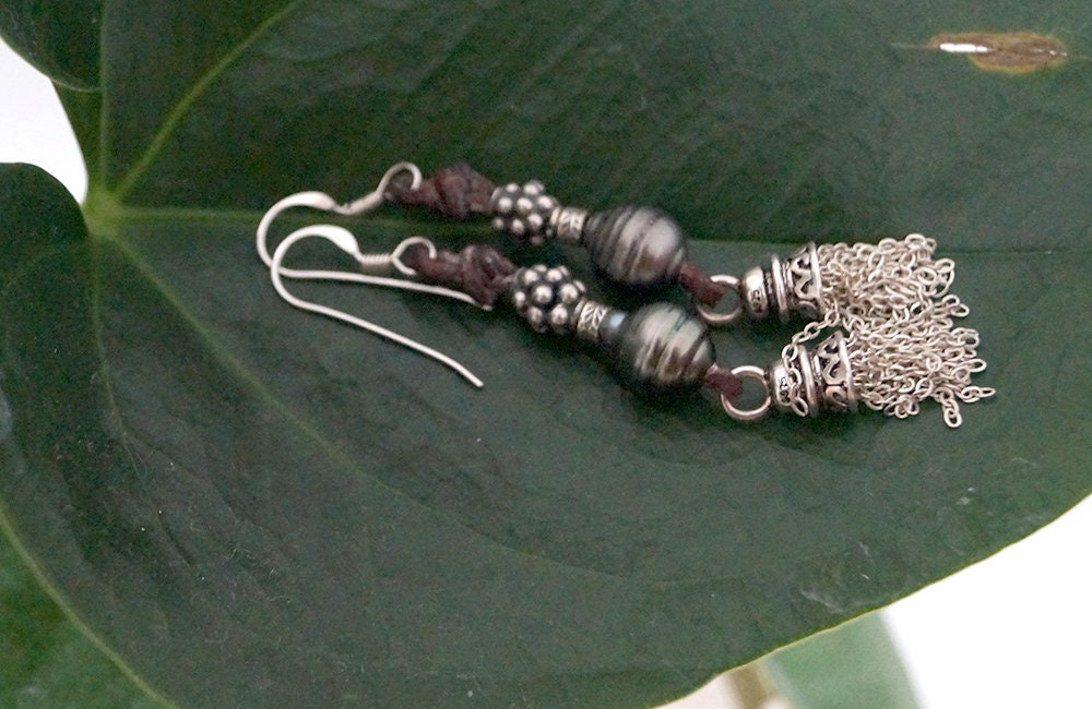 Boucles d'oreilles papilles avec perles de Tahiti - Yael