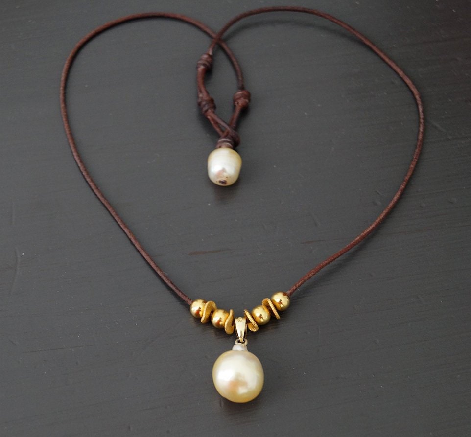 Collier perle Australienne champagne et perles plaqué or - Solea