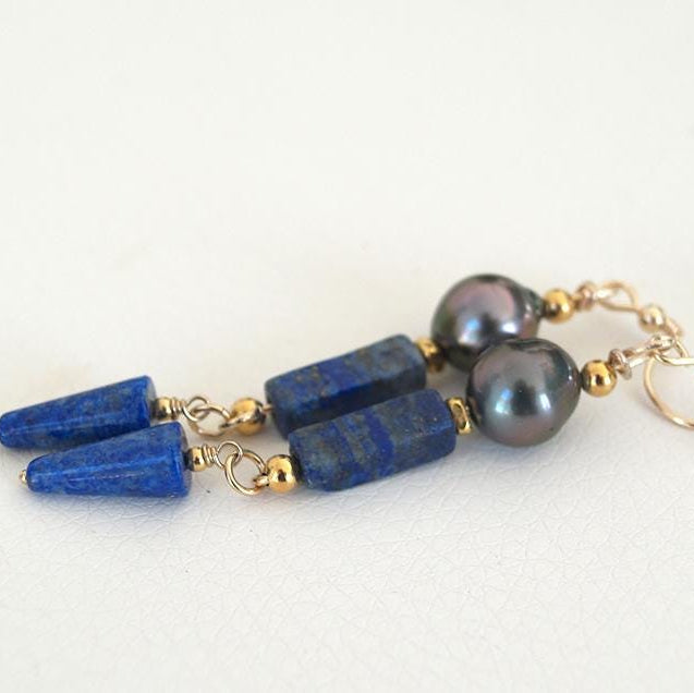 boucle oreille lapis lazuli et perle