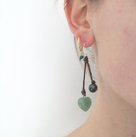 pierre aventurine coeur boucle oreille