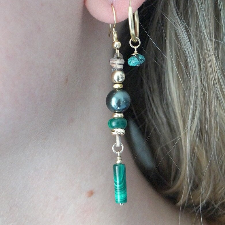 pierre malachite gold filled et perle 